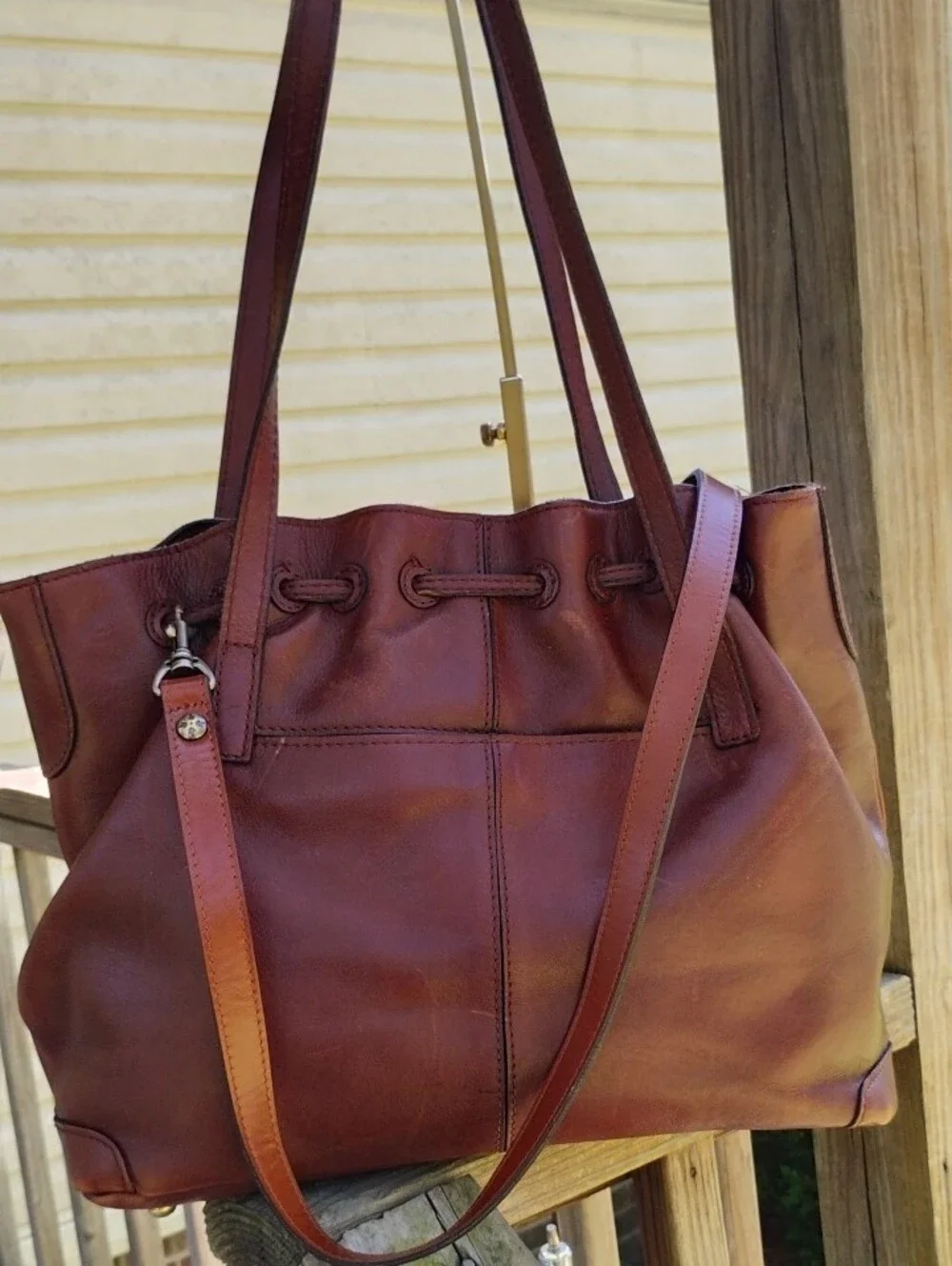 Patricia Nash Leather Whitney Drawstring Tote Bag - 3 Compartment _ Cross. Strap - Picture 5 of 15